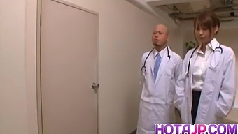Arisa Ebihara Enjoys A Threesome With Medical Professionals After Oral Sex