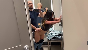 Pretty Asian Girl’s Secret Rendezvous In The Dressing Room Of A Retail Store